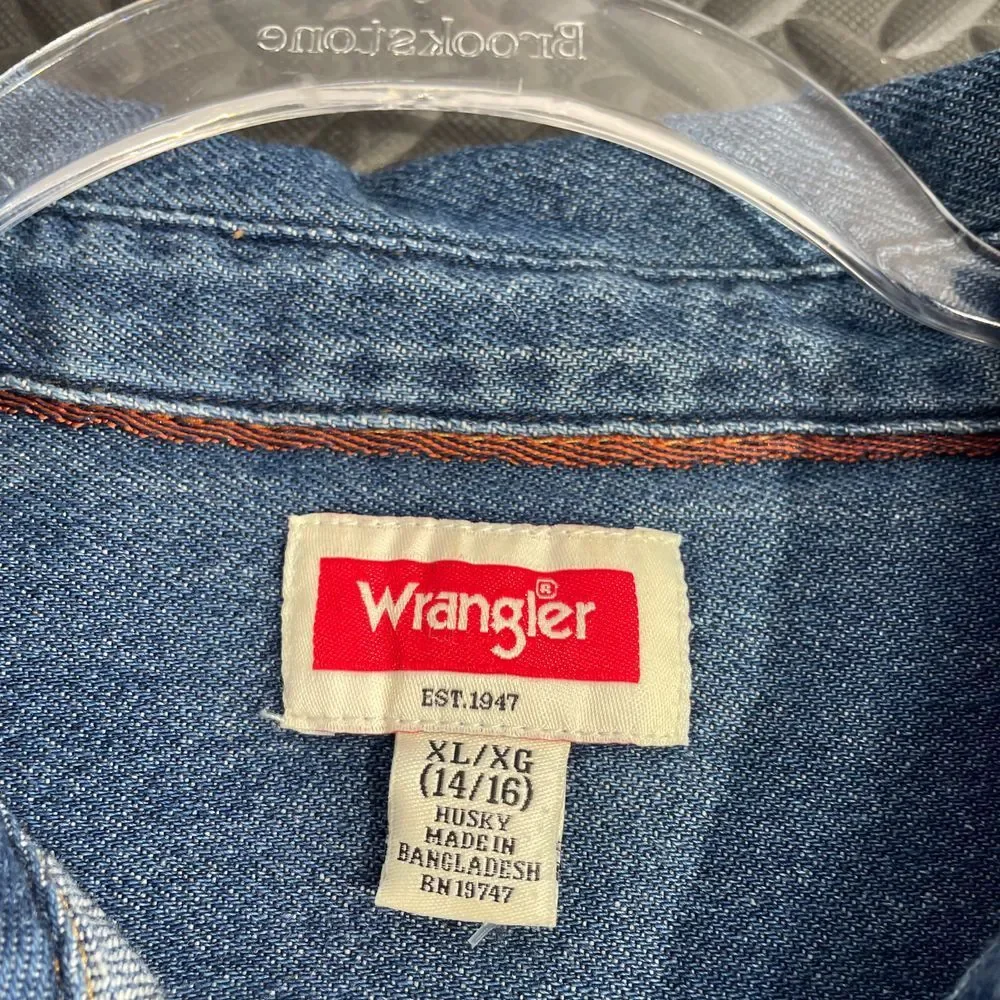 Wangler Boys Denim Western Style Button Up Long Sleeve Shirt Youth Size‎ XL